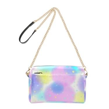 Imagem de Joitme Bolsa tiracolo feminina para celular, linda bolsa de ombro de couro sintético colorida com bolinhas pastéis e alça de corrente