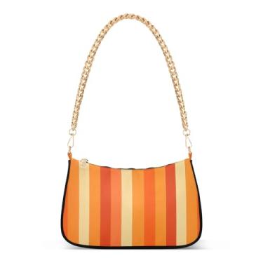 Imagem de Bolsa de ombro listrada com corrente laranja quente, bolsa Hobo feminina para uso diário e noturno
