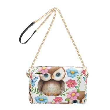 Imagem de Joitme Lindas corujas de desenho animado flor bolsas transversais bolsa para celular bolsa de couro PU bolsa de ombro alça de corrente