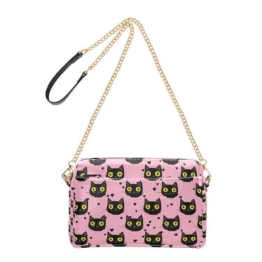 Imagem de Joitme Linda bolsa tiracolo com rosto de gato preto e coração rosa para mulheres, bolsa de celular bolsa de ombro de couro sintético com alça de corrente