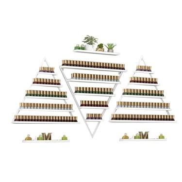 Imagem de Prateleiras de metal para armazenamento de esmaltes de parede, prateleira de esmalte de metal, 5 camadas, prateleira de exibição de óleo essencial, prateleiras flutuantes triangulares simples para