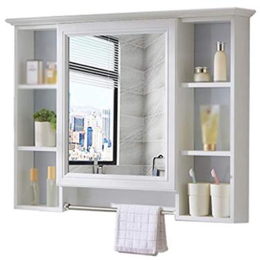 Imagem de Armário de espelho de banheiro, armário de remédios montado na parede com prateleira, armário de espelho de armazenamento com portas únicas, montagem em superfície, 89 x 73 cm, 99 x 73 cm. (A 99 cm)