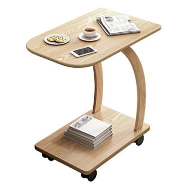 Imagem de Mesa lateral pequena móvel mesa de chá com roda mini sofá pequena mesa lateral quarto mesa de cabeceira tipo C mesa de cabeceira (cor: branco) (cor de madeira)