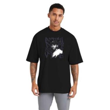 Imagem de Camiseta Oversized Streetwear de Algodão Masculina Ideal para Academia e Esportes Preta-Masculino
