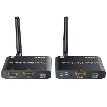 Imagem de Kit transmissor e receptor HDMI KVM sem fio 200 m/650 pés 1080p a 60Hz HDMI e USB sem fio vídeo e áudio e teclado mouse extensor PC para TV remetente e receptor com loop local