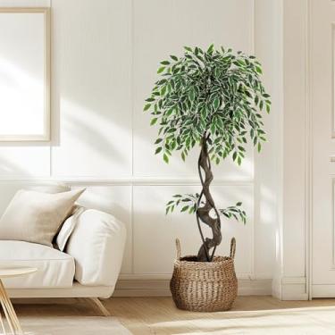 Imagem de GarveeHome Árvore de ficus artificial para decoração de casa, árvore de piso falso, vaso de cerâmica branca, imitação branca, para ambientes internos e externos, árvore de ficus falsa com seixos e