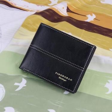 Imagem de Carteira masculina portátil com zíper, carteira masculina retrô para cartões de visita com 3 compartimentos para cartão, 2 compartimentos para dinheiro e 1 janela transparente para guardar fotos