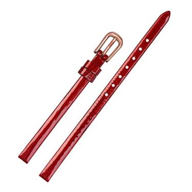 Imagem de FUKUZL Pulseira para mini relógio de 6 mm de couro genuíno feminina moderna pulseira pequena (ouro rosa vermelho)