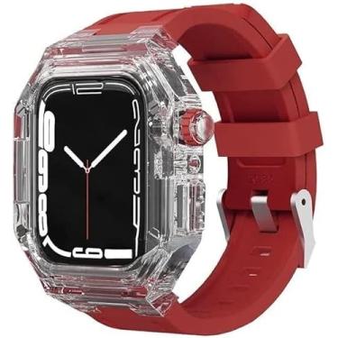 Imagem de GANYUU Pulseira de substituição de borracha transparente de 40/41/44/45 mm, para Apple Watch 8, 7, 6, 5, 4, 4, 4 mm, acessórios esportivos (vermelho, 40 mm)