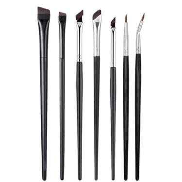 Imagem de Conjunto de 7 pincéis de delineador – Kit de pincéis de maquiagem profissional com pincéis angulares ultrafinos, inclinados e planos para aplicação precisa de delineador e sobrancelha