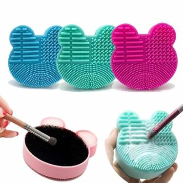 Imagem de Tapete de limpeza de pincel de maquiagem com esponja de remoção de cor, almofada de limpeza de silicone 2 em 1 para troca de cor de pincel seco e limpeza úmida (rosa vermelha)