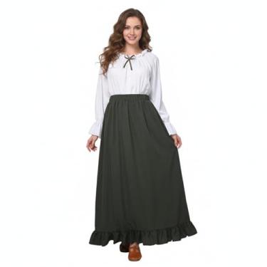 Imagem de Women's Renaissance Costume Vintage Medieval Peasant Dress Trumpet Sleeves Victorian Ren Fair Blouse and Skirt