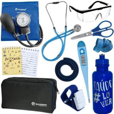 Imagem de Kit Enfermagem Estágio Aparelho Pressão Estetoscópio - INCOTERM, AZUL 