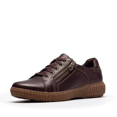 Imagem de Clarks Tênis feminino Caroline Janna de couro com zíper lateral, Couro Merlot, 9.5 Wide