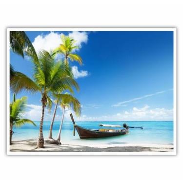 Imagem de Quadro Decorativo Barco Praia Azul 90x60 para Sala Quarto - Essencial 