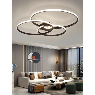 Imagem de Luminária de teto LED regulável, moderna, preta, redonda, para decoração de sala de estar, com controle remoto, ideal para quarto, cozinha e sala de jantar (92 cm).