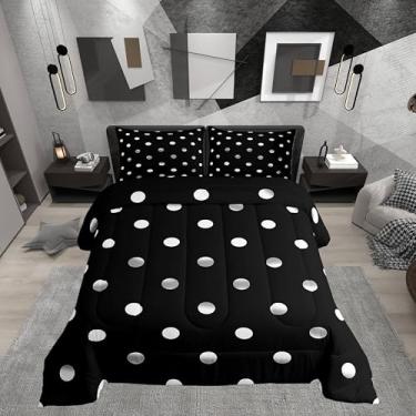 Imagem de Conjunto de edredom para meninos e meninas com estampa de bolinhas brancas, decoração de quarto infantil, círculos geométricos, preto e branco, roupa de cama macia de microfibra simples com 2 fronhas