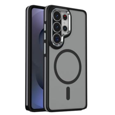 Imagem de POYUFRG Capa magnética para Samsung Galaxy S26 Ultra/S26 Plus/S26, capa de telefone translúcida fosca fina com capa de proteção para lente de câmera, preta, S26 Ultra