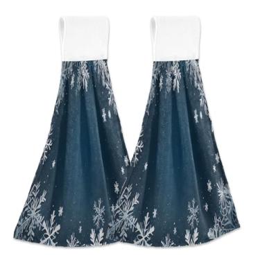 Imagem de Blueangle 2 pçs flocos de neve caindo toalhas de gravata penduradas toalha de mão toalha de mão absorvente macio coral veludo pano para cozinha banheiro (601)