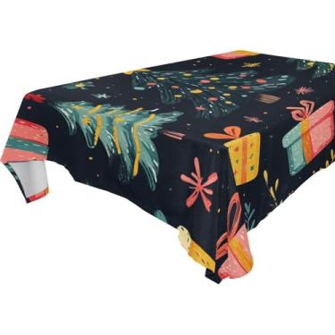 Imagem de Blueangle Toalha de mesa com desenho animado de árvores de Natal – Toalha de mesa retangular de poliéster impermeável e resistente a manchas para ambientes internos e externos, 152 x 228 cm (656)