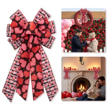 Imagem de Threetols Laço de guirlanda grande para o Dia dos Namorados, laço de coração rosa e vermelho para guirlanda, preto e branco, laço de serapilheira para porta da frente, para decoração de parede de