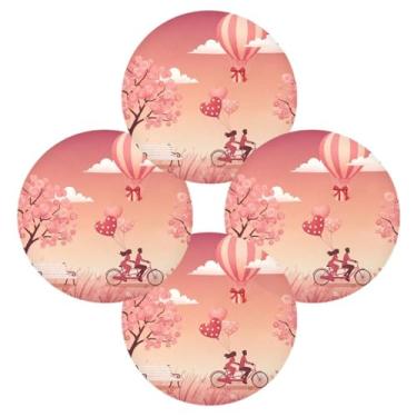 Imagem de Wassud Jogo americano conjunto de 4 tapetes de mesa redondos românticos do pôr do sol para cozinha e jantar tapetes laváveis resistentes ao calor decoração de mesa 39 cm