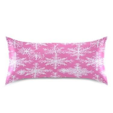 Imagem de Blueangle Fronha de cetim de floco de neve de inverno para cabelo e pele, fronha de seda, tamanho king (50,8 x 101,6 cm) - Capas de almofada de cetim refrescantes com fecho de envelope (305)