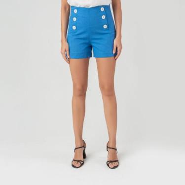 Imagem de Short susie cintura alta linho feminino - Susie Modas, Azul, P, 10 uni