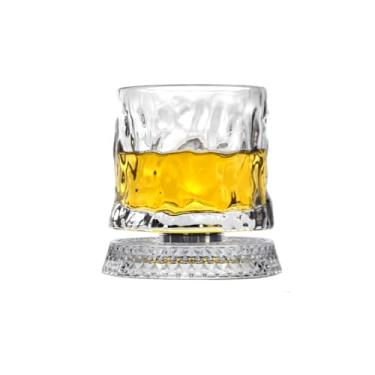 Imagem de 360° Rotating Whiskey Glass Tumbler, Unique Spinning Old Fashioned Whiskey Glasses With Base, Diamond Textured Wine Glass, For Parties, Bars, Restaurants and Families (Style H)