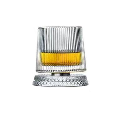 Imagem de 360° Rotating Whiskey Glass Tumbler, Unique Spinning Old Fashioned Whiskey Glasses With Base, Diamond Textured Wine Glass, For Parties, Bars, Restaurants and Families (Style C)