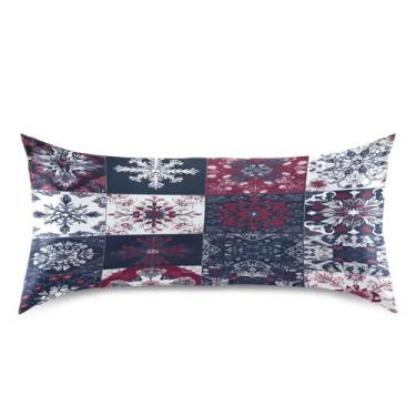 Imagem de Blueangle Fronha de cetim patchwork floco de neve para cabelo e pele, fronha de seda, tamanho king (50,8 x 101,6 cm) - Capas de almofada de cetim refrescantes com fecho de envelope (896)