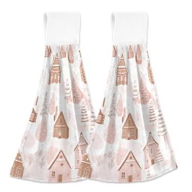 Imagem de Blueangle 2 peças de toalhas de gravata para pendurar casas de gengibre toalha de mão toalha de mão absorvente de veludo coral macio pano para cozinha banheiro (426)