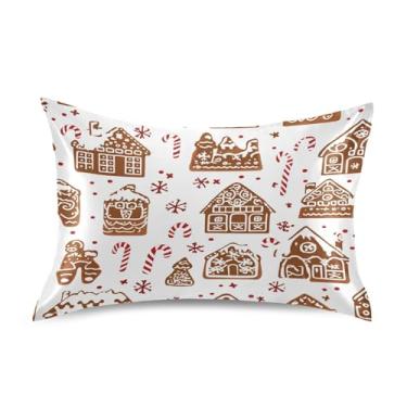 Imagem de Blueangle Fronha de cetim de biscoito de gengibre para cabelo e pele, fronha de seda, tamanho padrão (50,8 x 66 cm) - Capas de travesseiro de cetim refrescantes com fecho de envelope (127)