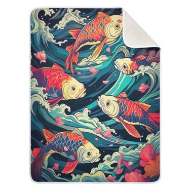 Imagem de Blueangle Cobertores de bebê coloridos com ondas de peixe para berço, soneca, 76 x 101 cm, quentes, aconchegantes, macios, cobertores unissex para meninos, meninas, crianças, bebês (146)