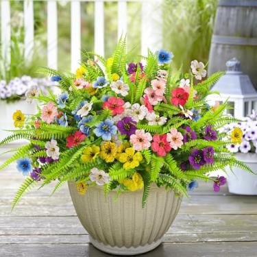 Imagem de 12 pacotes de flores artificiais ao ar livre, resistentes a UV, flores falsas, eucalipto, boston, samambaia, plantas falsas, para uso ao ar livre, plástico, para decoração de vaso de primavera,