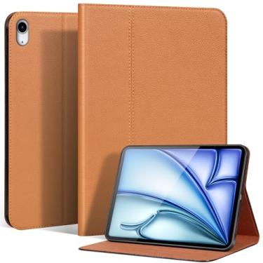 Imagem de XFYKJIN Capa de couro genuíno para iPad Air de 11 polegadas M3/M2 (2025/2024), iPad Air 5/4ª geração 27.7 cm, capa inteligente protetora à prova de choque com suporte ajustável – Ativar/desativar