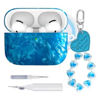 Imagem de HMGES Capa com glitter para Airpods Pro 3, com chaveiro de coração e kit de limpeza, compatível com MagSafe, capa de TPU macio brilhante para Airpods Pro 2025 de 3ª geração, à prova de choque e azul