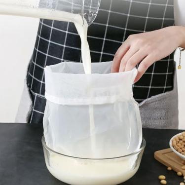 Imagem de 3 sacos de gaze de 30 x 24 cm para coar, saco reutilizável de leite de nozes pano de malha fina coador de alimentos para queijo, suco, iogurte, café, chá