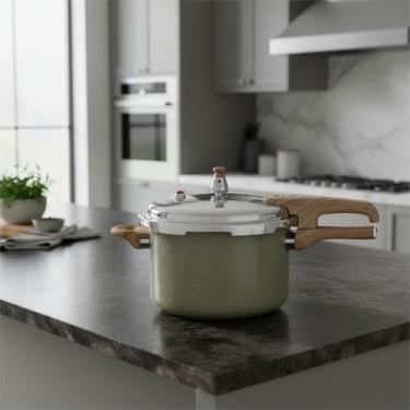 Imagem de Panela de Pressão e Indução Max Chef Wood 4,2L Antiaderente Cerâmica Compatível com Indução Gás e Elétrico Cinza