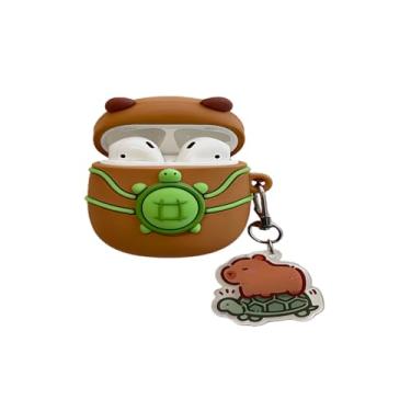 Imagem de Rertnocnf Capa compatível com AirPods Pro 3 2025, capa fofa com design de capivara Kawaii, capa protetora à prova de choque de silicone macio portátil com carregamento sem fio com pingente