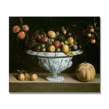 Imagem de NHLDZYH Tela vintage de frutas mortas, impressão de estilo de pintura a óleo vintage, decoração de jantar de fazenda rural. A48. 60 x 72 cm. Somente tela