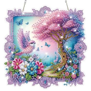 Imagem de Bowetile Kits de pendurar arte de diamante para adultos, arte de diamante, floresta, pintura de diamante 5D, formato especial, flores, pingente de janela, enfeite para decoração de casa, parede, porta