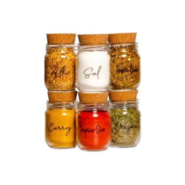 Imagem de Kit 10 Potes de Vidro para Temperos 200ml com 42 Adesivos Organizadores, Porta Condimentos Transparente para Cozinha e Despensa (6 Potes + Cartela Transparente)