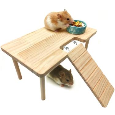 Imagem de Plataforma de madeira para hamster com escada, ratos, escaladas, atividades, playground, gaiola, acessórios, decoração para hamster sírio anão, ratos gerbil, ratos (meio)