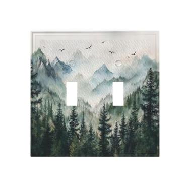 Imagem de Hizuwky Árvore verde floresta montanha 2 gangues interruptor duplo interruptor de luz decorativa natureza selva placa de parede elétrica interruptor de luz para quarto, banheiro, cozinha