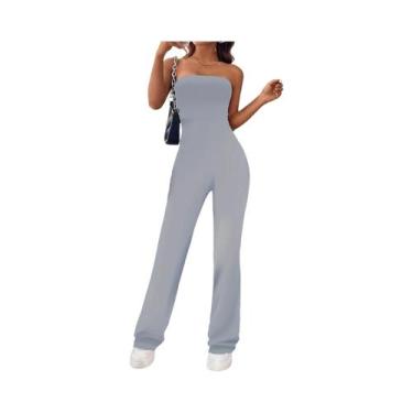 Imagem de Macacão Feminino Slim Fit Com Corpete, Cor Sólida, Calças Flare Que Le