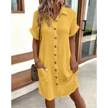 Imagem de Vestido Feminino Vintage Mini - Algodão e Linho - Decote V e Manga 3/4
