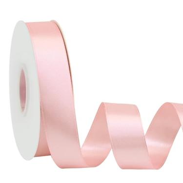 Imagem de Simplegoal Fita de cetim rosa claro dupla face 2,5 cm x 50 metros fitas de poliéster rosa claro para embrulho de presente fita de tecido para artesanato, buquê de flores, costura, artes, decoração de