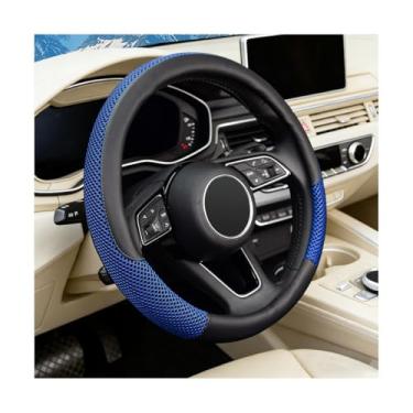 Imagem de Osilly Capa de volante de carro, 36,8-38 cm de microfibra de couro de seda gelo antiderrapante protetor de volante, acessórios confortáveis de proteção interior automotiva, ajuste universal (azul)