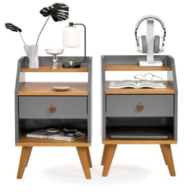 Imagem de Kit 2 Unidades Mesa De Cabeceira 1 Gaveta Nicho Prateleiras Mini Cômod